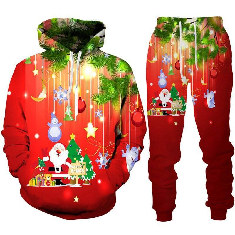 Festive Santa Claus 3D Printed Hoodie and Jogger Set - Cozy Christmas Sportswear - All Inclusive Family Treasures