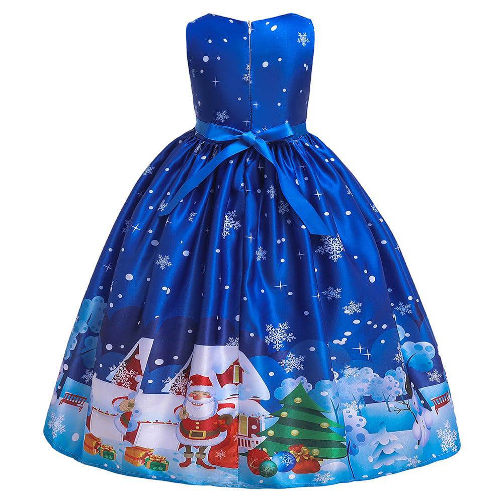 Santa Claus Print Long Dress for Girls - Holiday Charm in Every Detail - All Inclusive Family Treasures