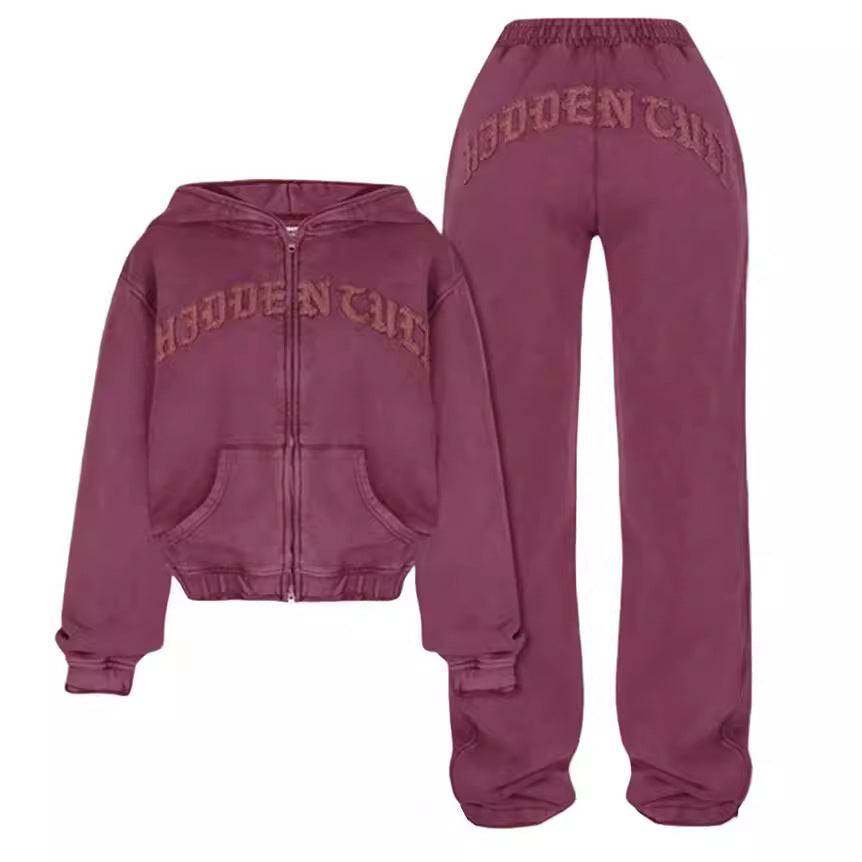 Ins Letter Sports Suit – Hooded Cropped Sweatshirt & Loose Drawstring Trousers for Women - All Inclusive Family Treasures