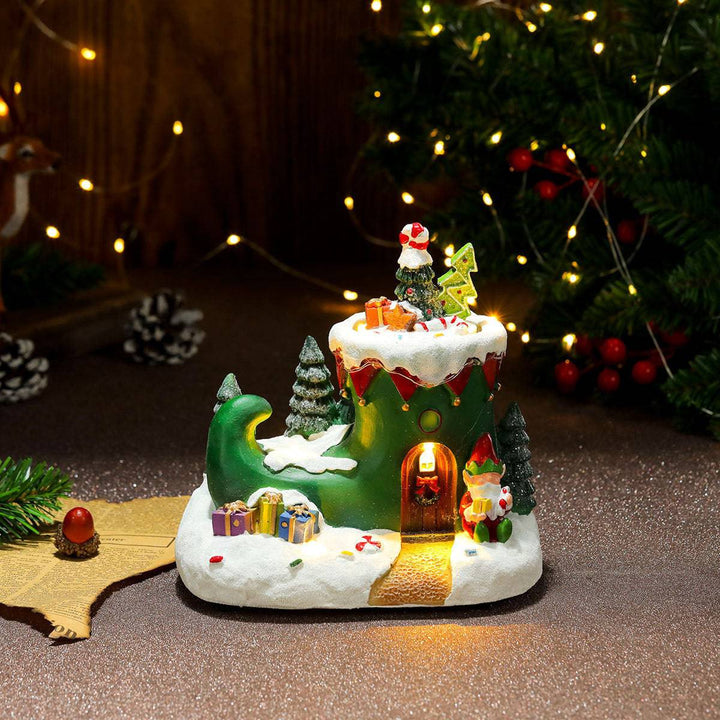 Rotating Christmas Village Music Box – LED Lit Resin Ornament with Santa & Snowy Scene - All Inclusive Family Treasures