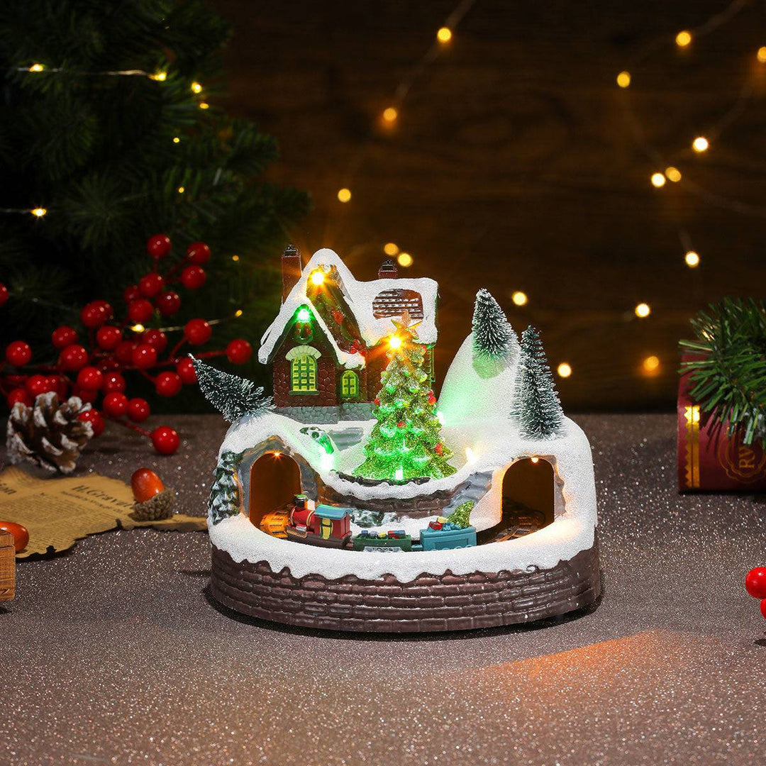 Rotating Christmas Village Music Box – LED Lit Resin Ornament with Santa & Snowy Scene - All Inclusive Family Treasures