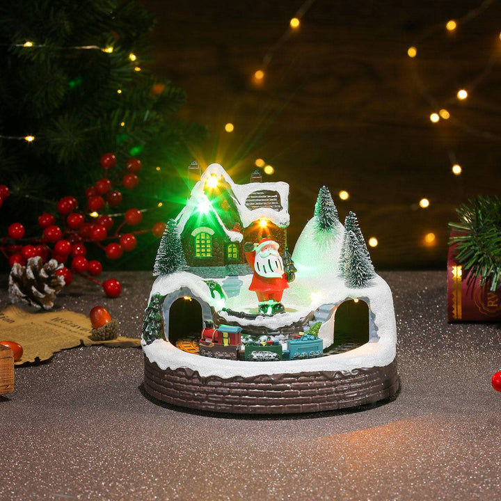 Rotating Christmas Village Music Box – LED Lit Resin Ornament with Santa & Snowy Scene - All Inclusive Family Treasures