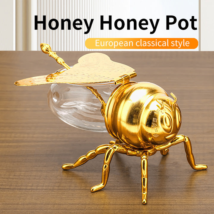 Golden Elegance – Bee-Shaped Honey Jar with Spoon - All Inclusive Family Treasures