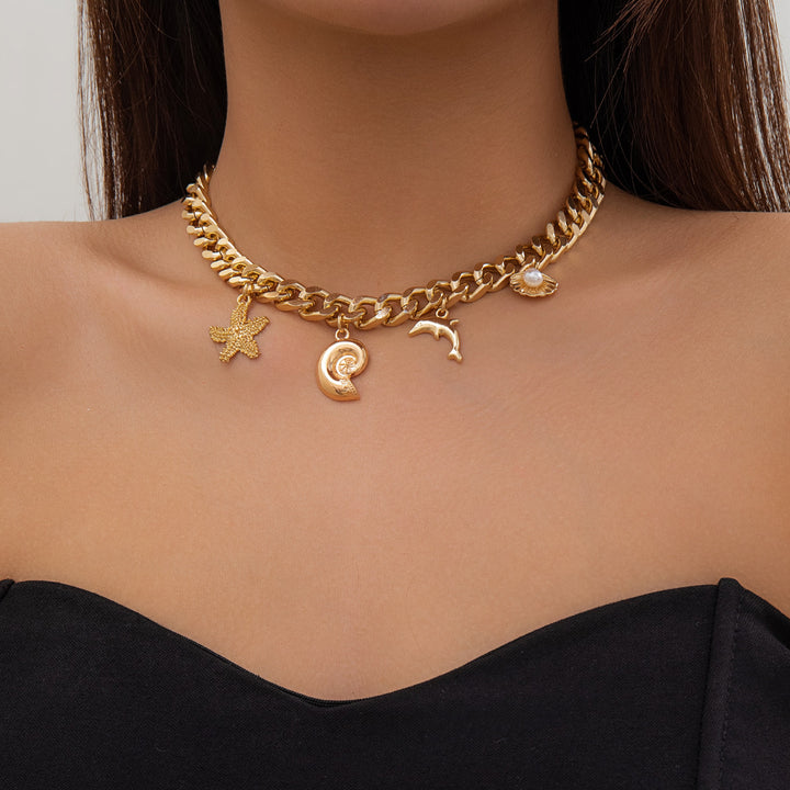 Golden Shores Charm Choker – Ocean-Inspired Statement Necklace