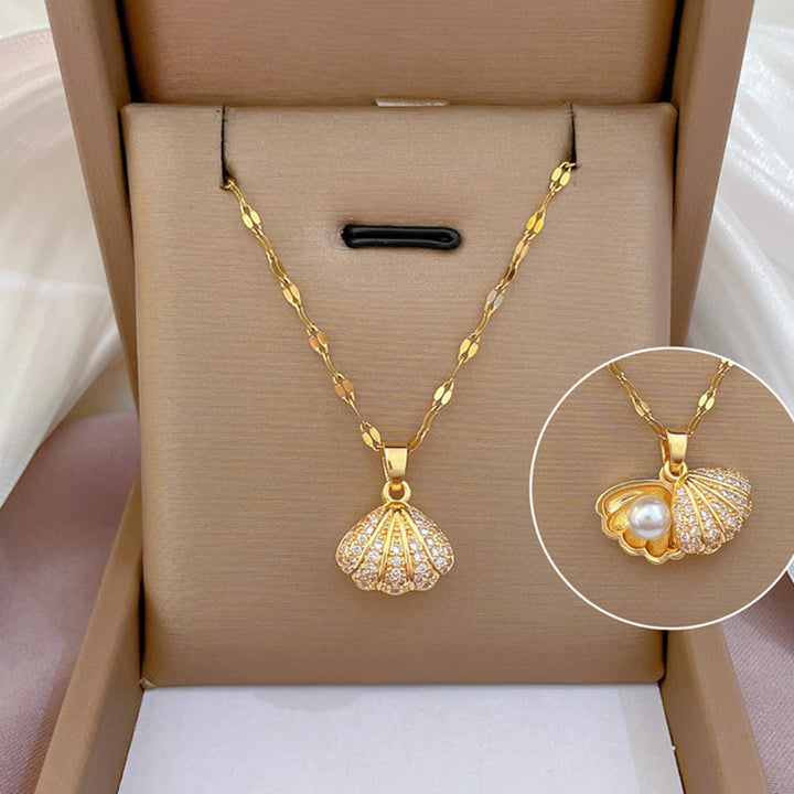 Golden Whisper Shell Pearl Pendant Necklace