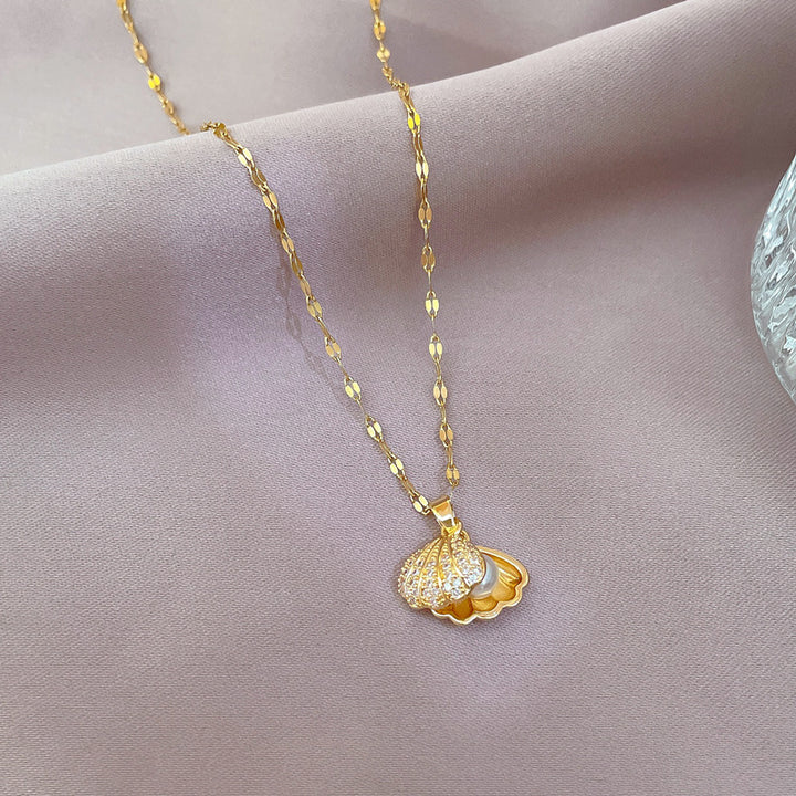 Golden Whisper Shell Pearl Pendant Necklace