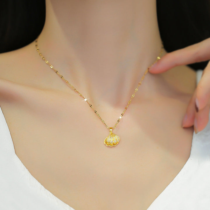 Golden Whisper Shell Pearl Pendant Necklace