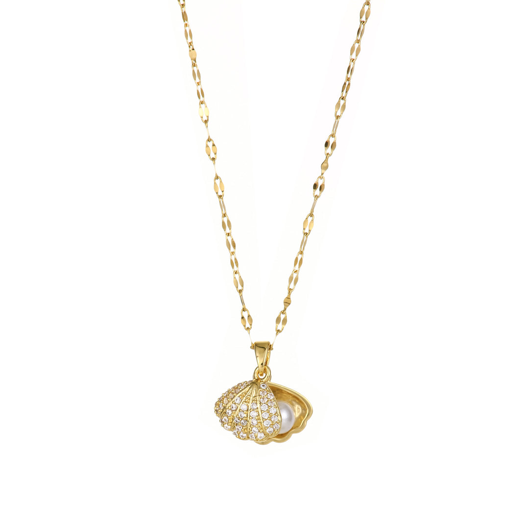Golden Whisper Shell Pearl Pendant Necklace