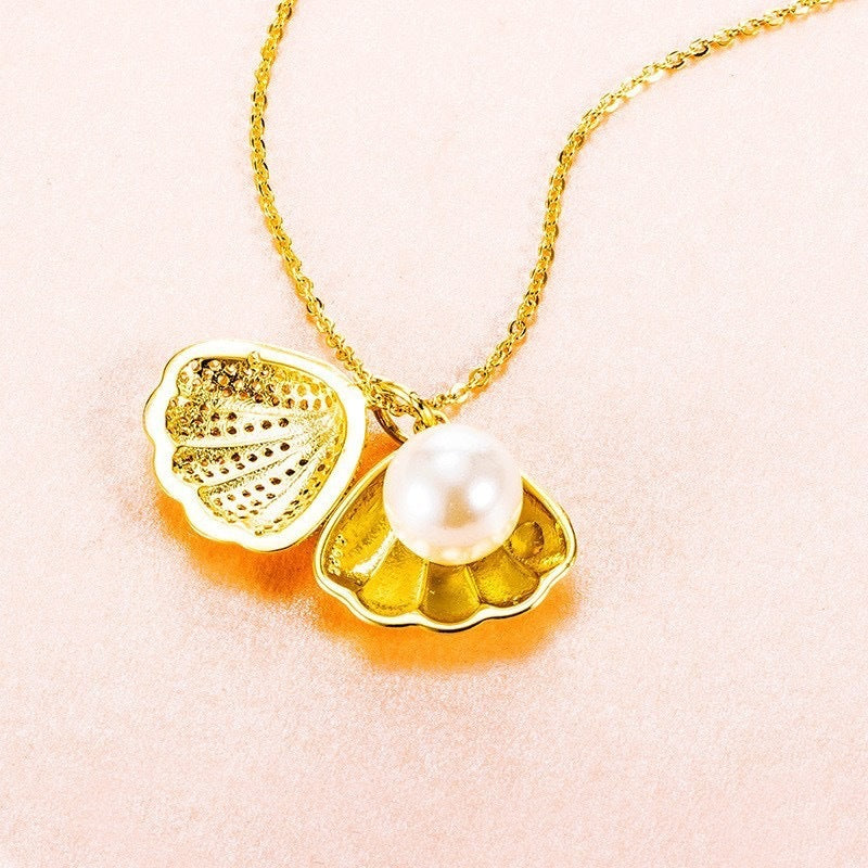 Golden Whisper Shell Pearl Pendant Necklace