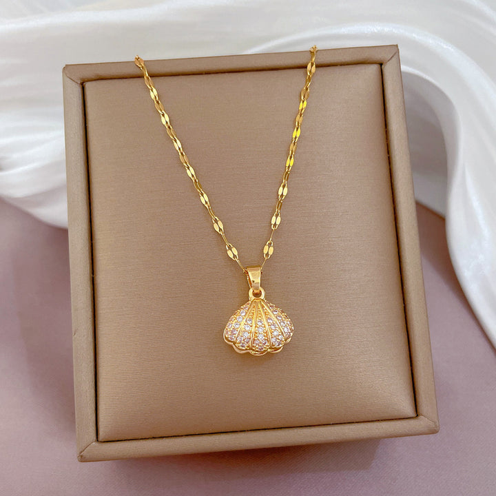 Golden Whisper Shell Pearl Pendant Necklace