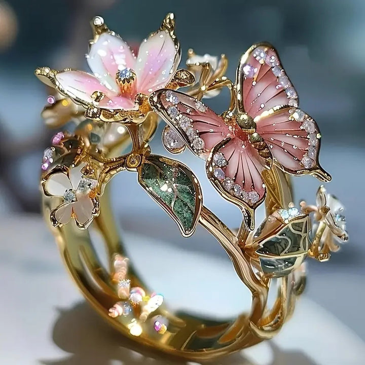Enchanted Blossom Butterfly Ring – Elegance in Full Bloom