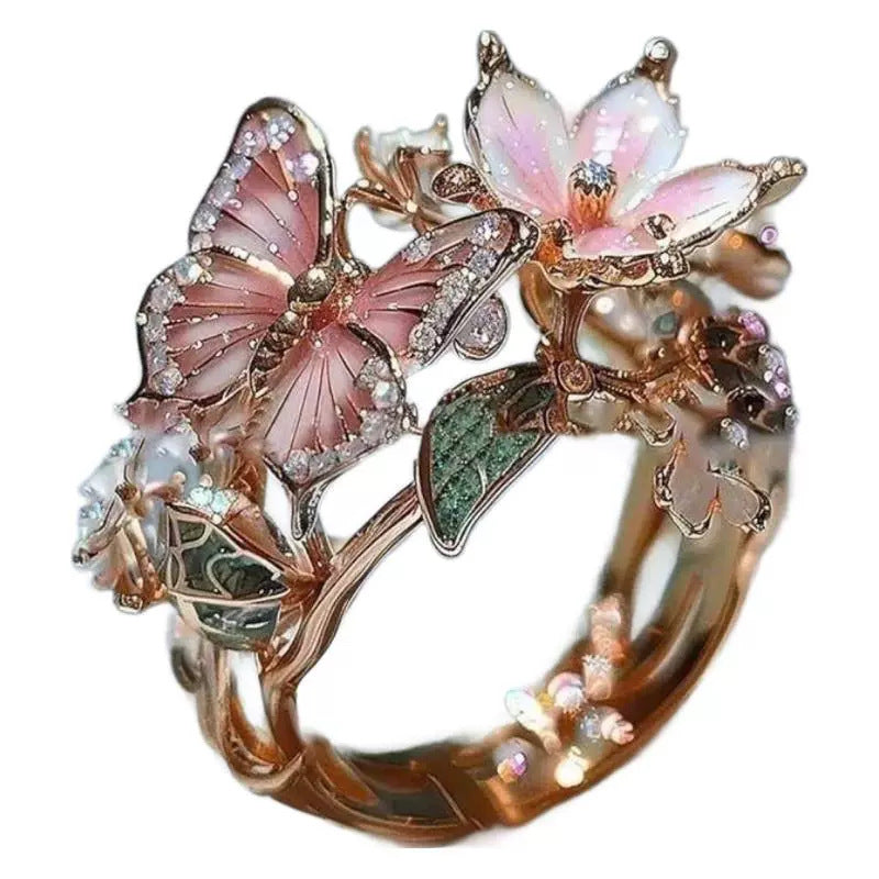 Enchanted Blossom Butterfly Ring – Elegance in Full Bloom