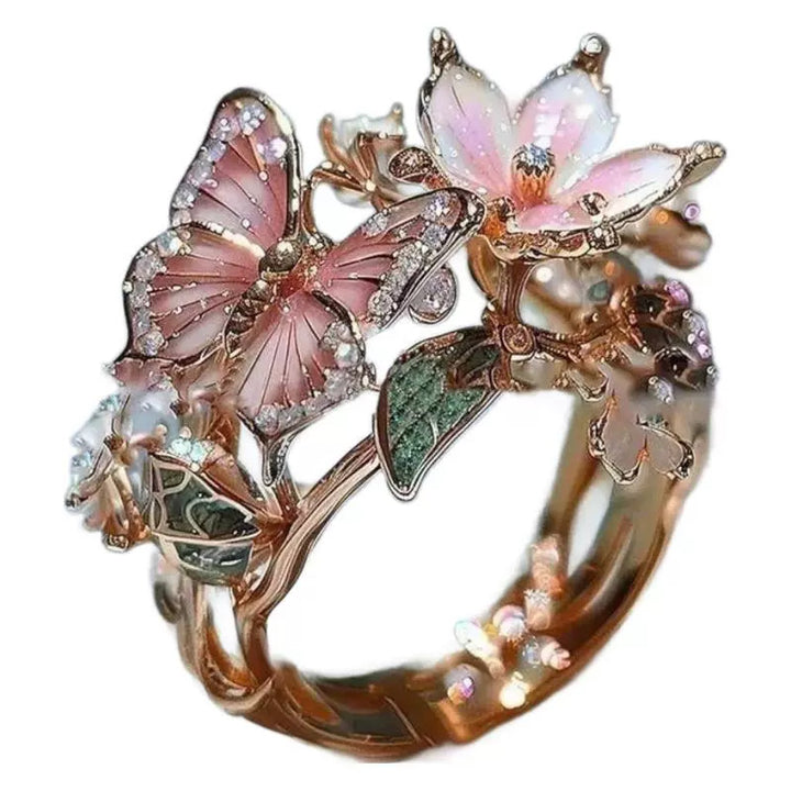 Enchanted Blossom Butterfly Ring – Elegance in Full Bloom
