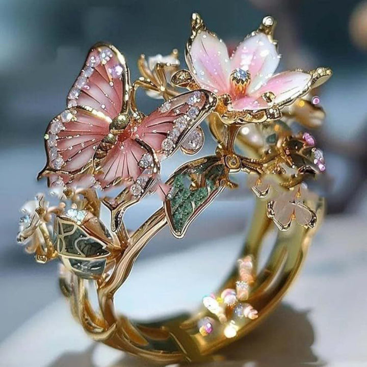 Enchanted Blossom Butterfly Ring – Elegance in Full Bloom