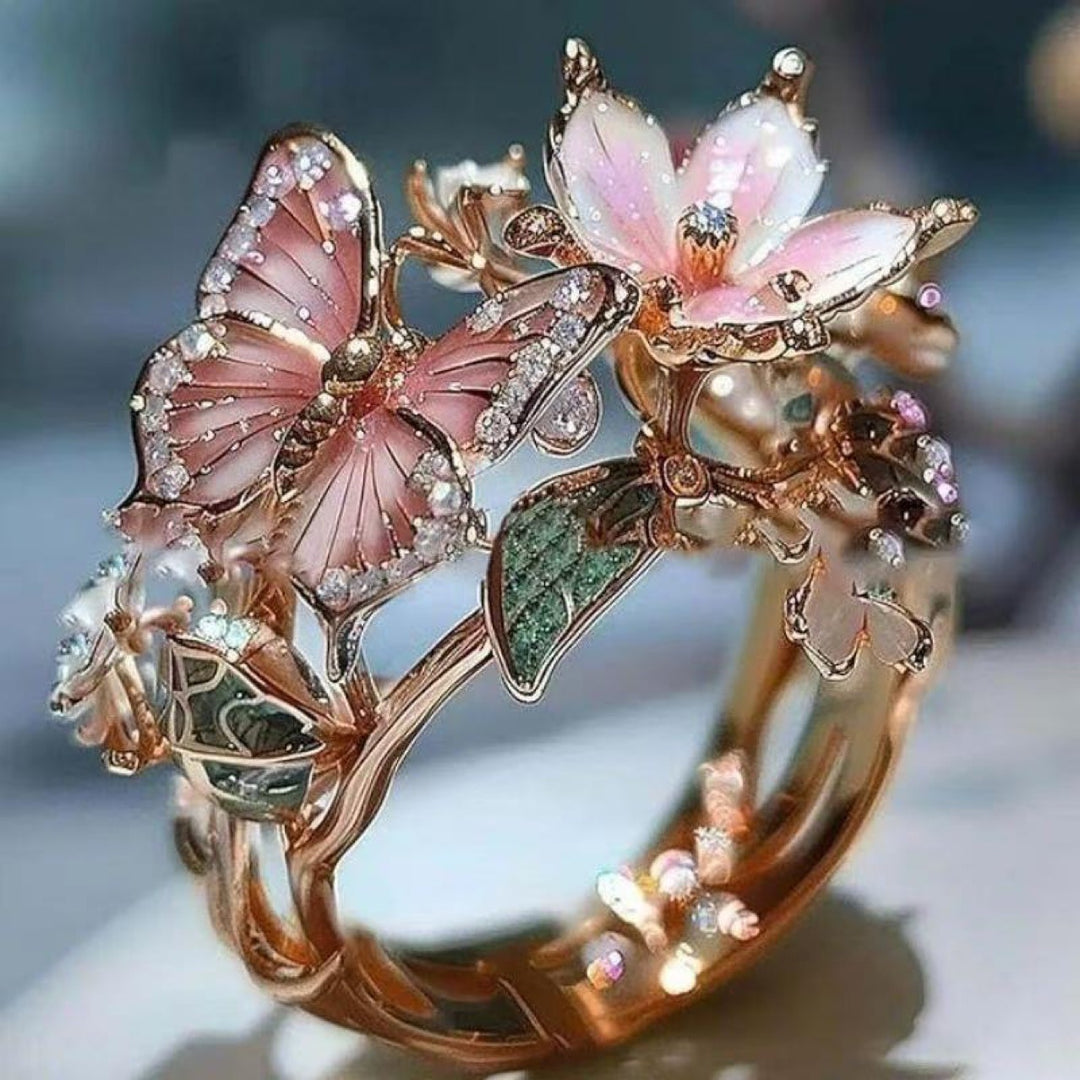 Enchanted Blossom Butterfly Ring – Elegance in Full Bloom