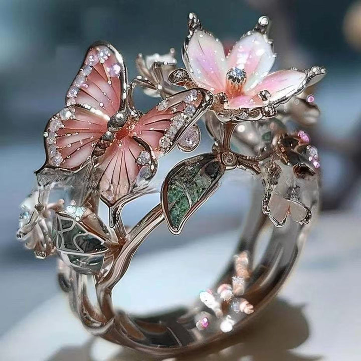 Enchanted Blossom Butterfly Ring – Elegance in Full Bloom