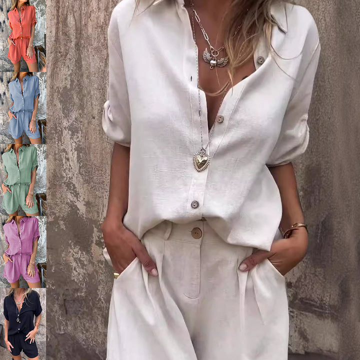 Effortless Elegance: 2-Piece Button-Up Shirt & Shorts Set