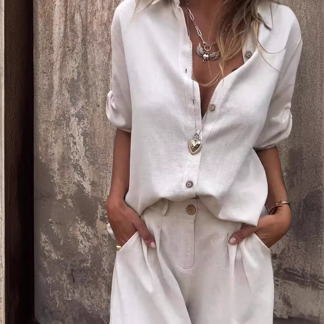 Effortless Elegance: 2-Piece Button-Up Shirt & Shorts Set