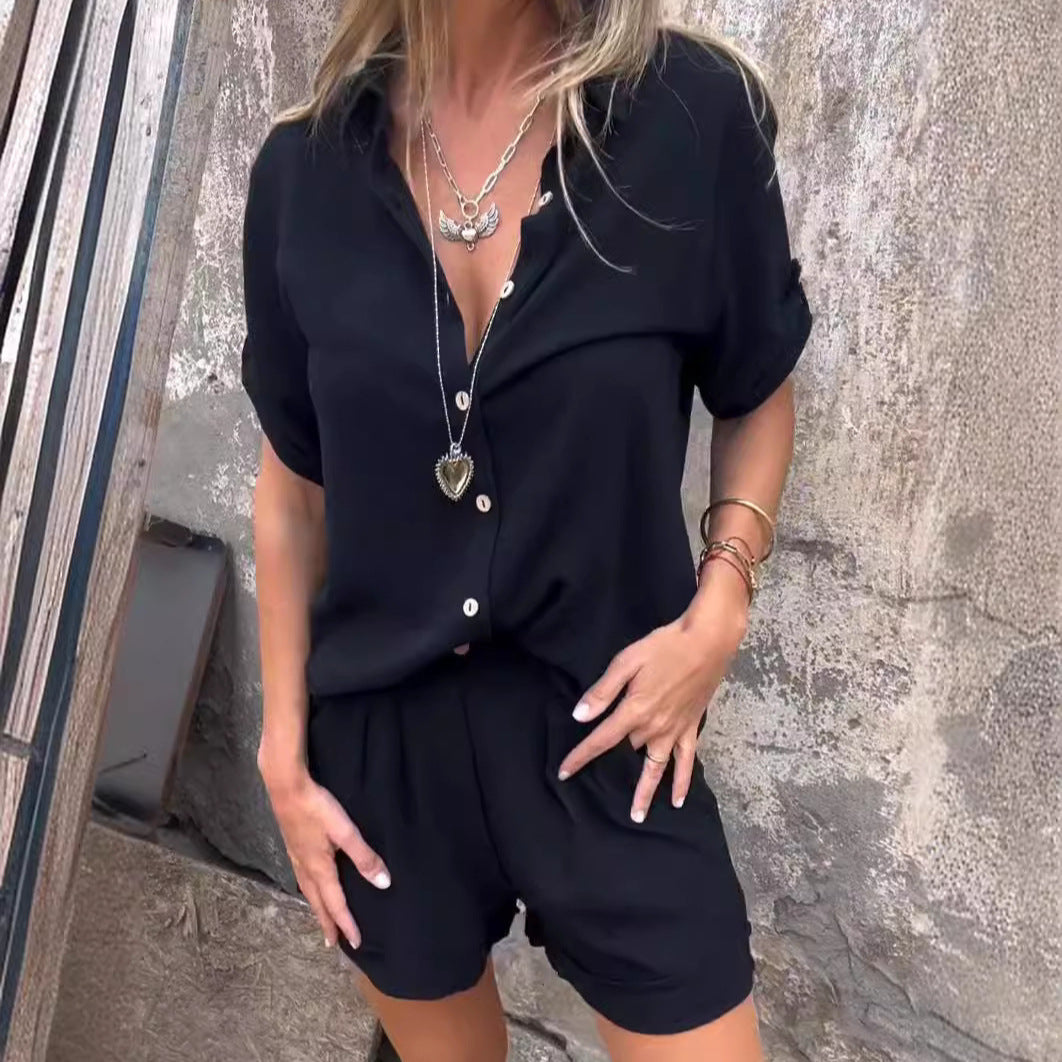 Effortless Elegance: 2-Piece Button-Up Shirt & Shorts Set