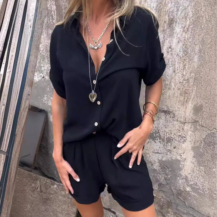 Effortless Elegance: 2-Piece Button-Up Shirt & Shorts Set