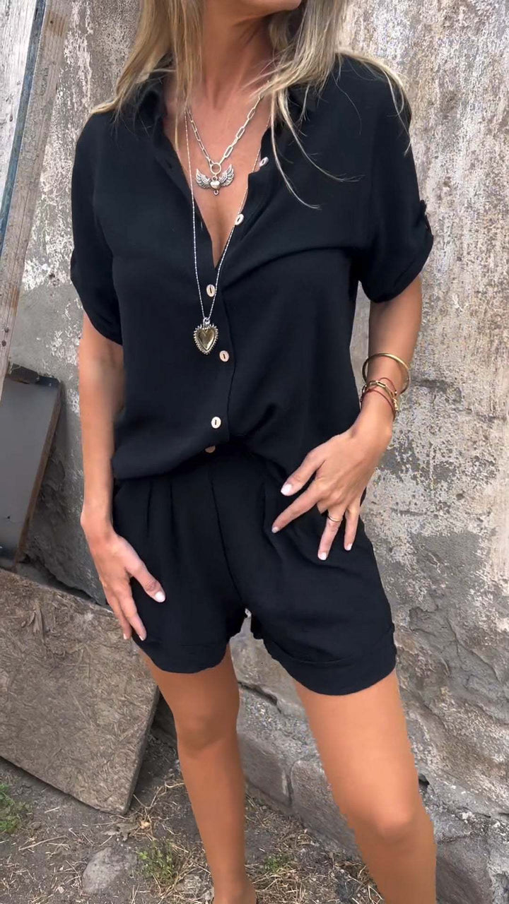 Effortless Elegance: 2-Piece Button-Up Shirt & Shorts Set