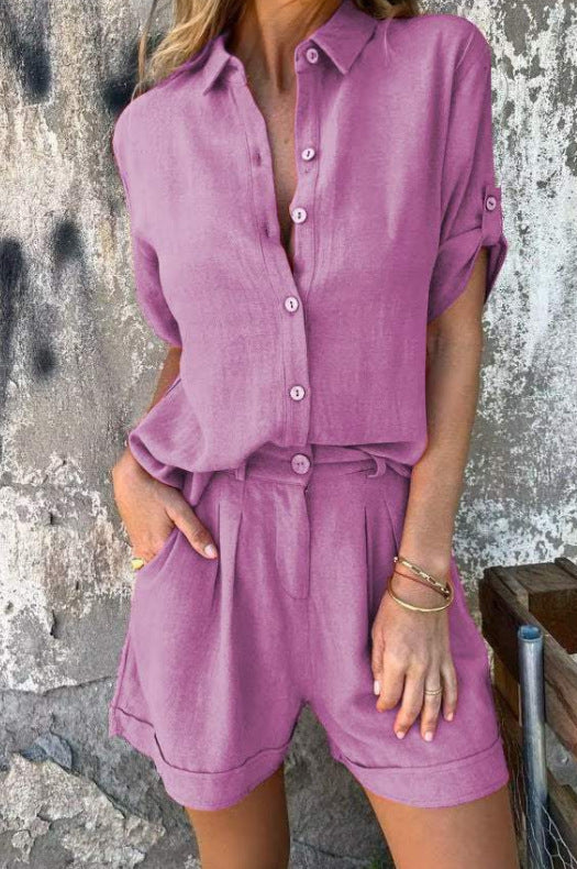 Effortless Elegance: 2-Piece Button-Up Shirt & Shorts Set