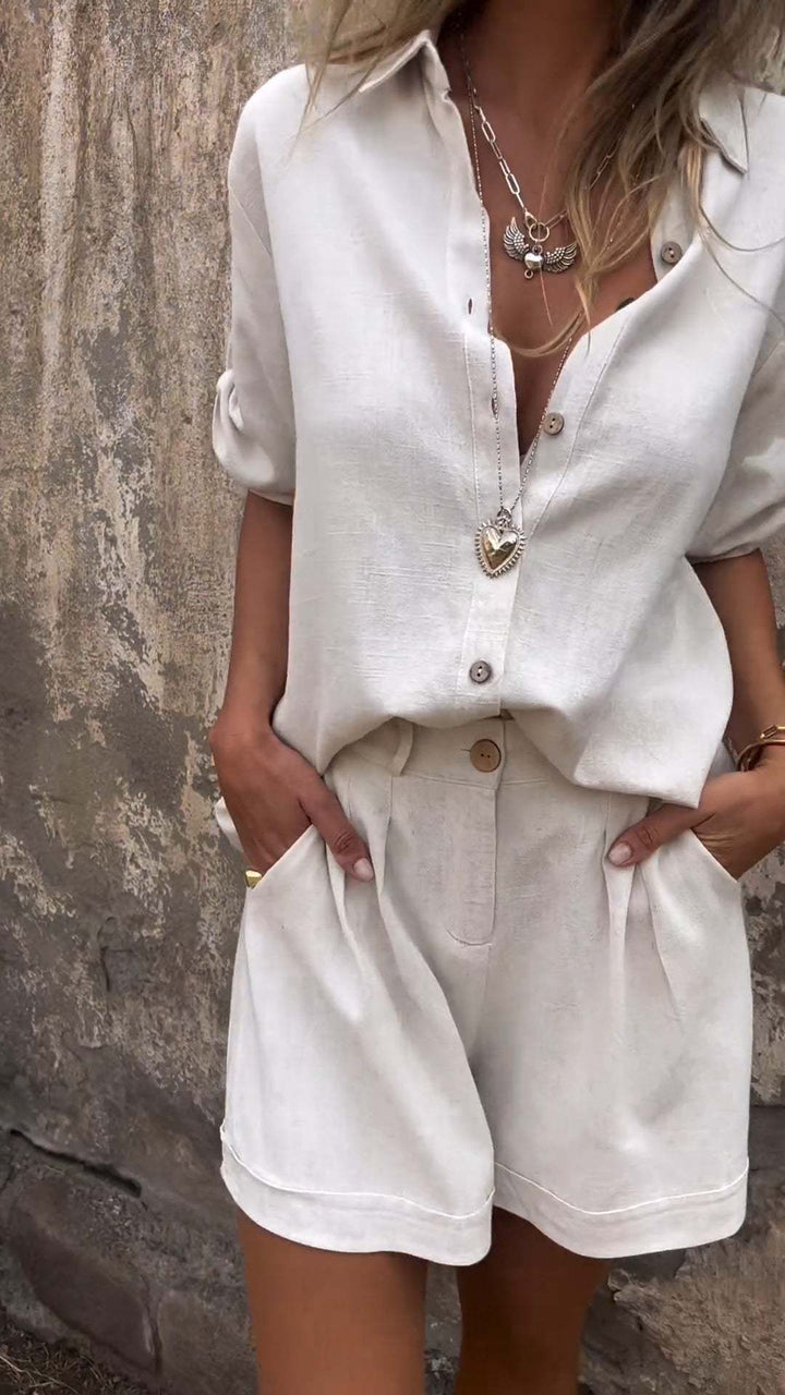 Effortless Elegance: 2-Piece Button-Up Shirt & Shorts Set