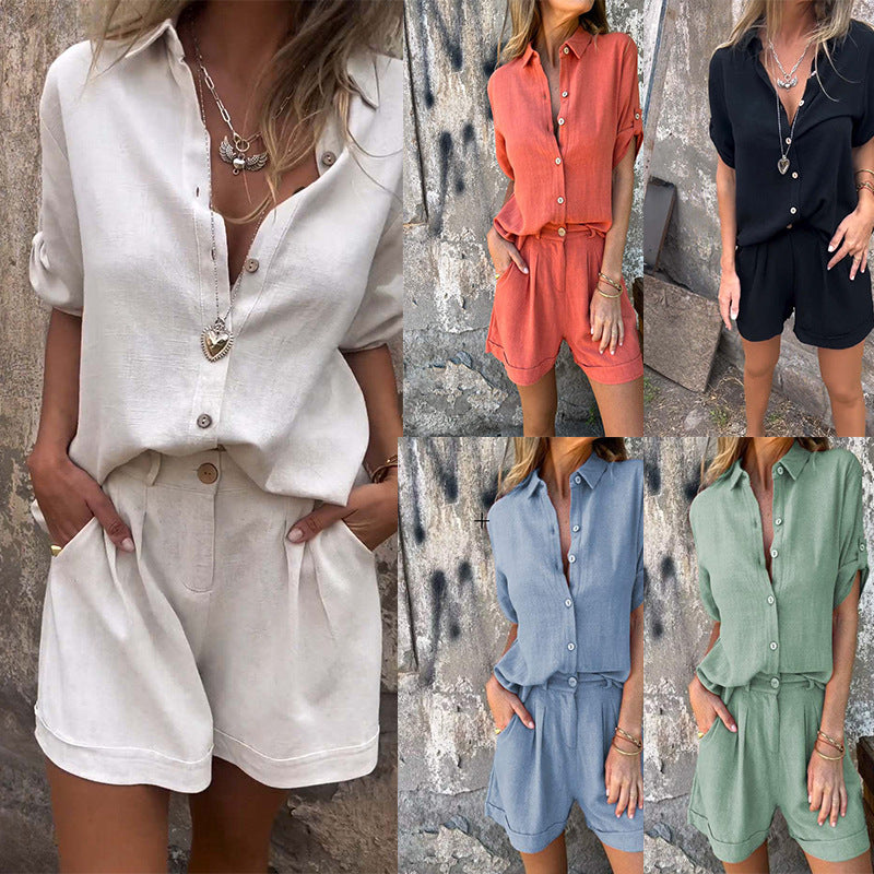 Effortless Elegance: 2-Piece Button-Up Shirt & Shorts Set