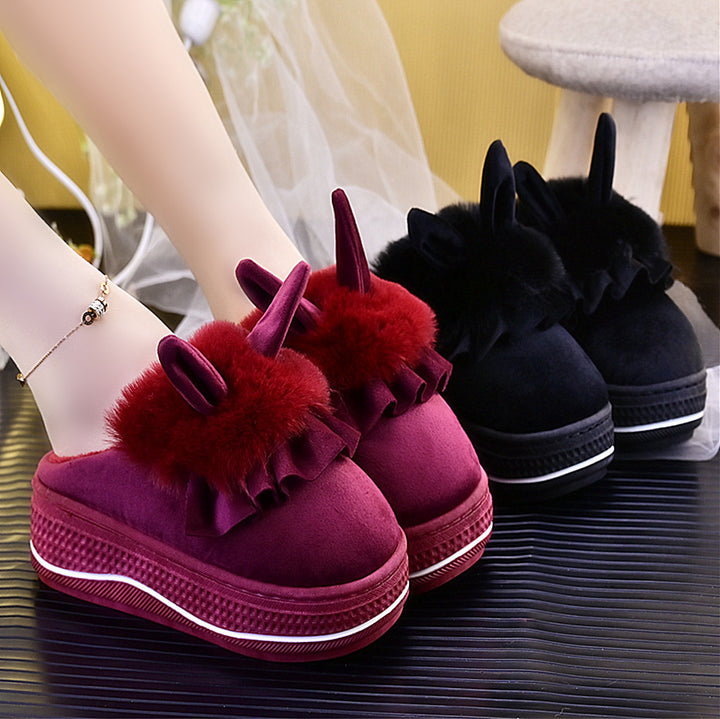 Velvet Hop Ruffle Bunny Slippers