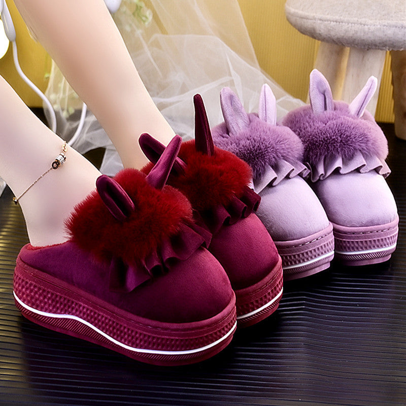 Velvet Hop Ruffle Bunny Slippers