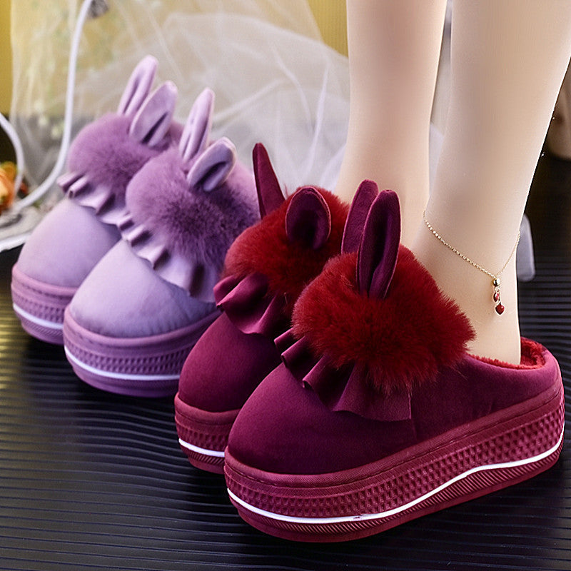 Velvet Hop Ruffle Bunny Slippers