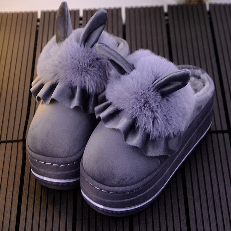 Velvet Hop Ruffle Bunny Slippers