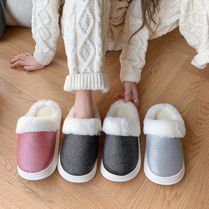 Cozy Chic Frosted Plush Slippers – Sparkle Up Your Steps