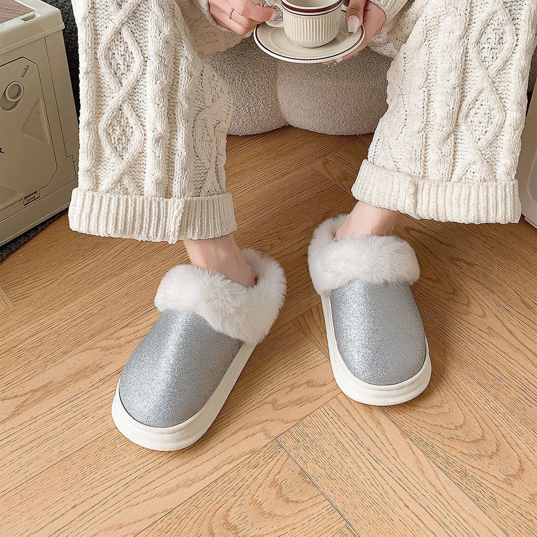 Cozy Chic Frosted Plush Slippers – Sparkle Up Your Steps