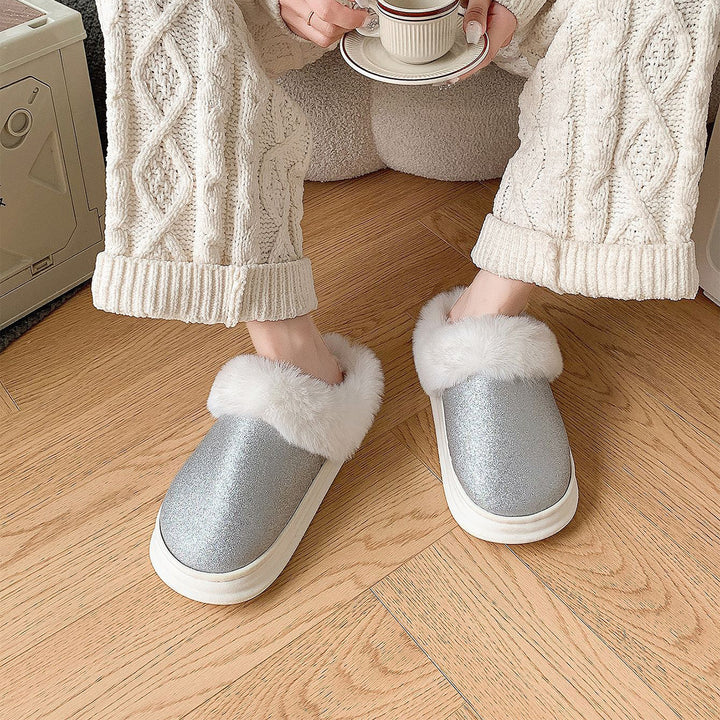 Cozy Chic Frosted Plush Slippers – Sparkle Up Your Steps