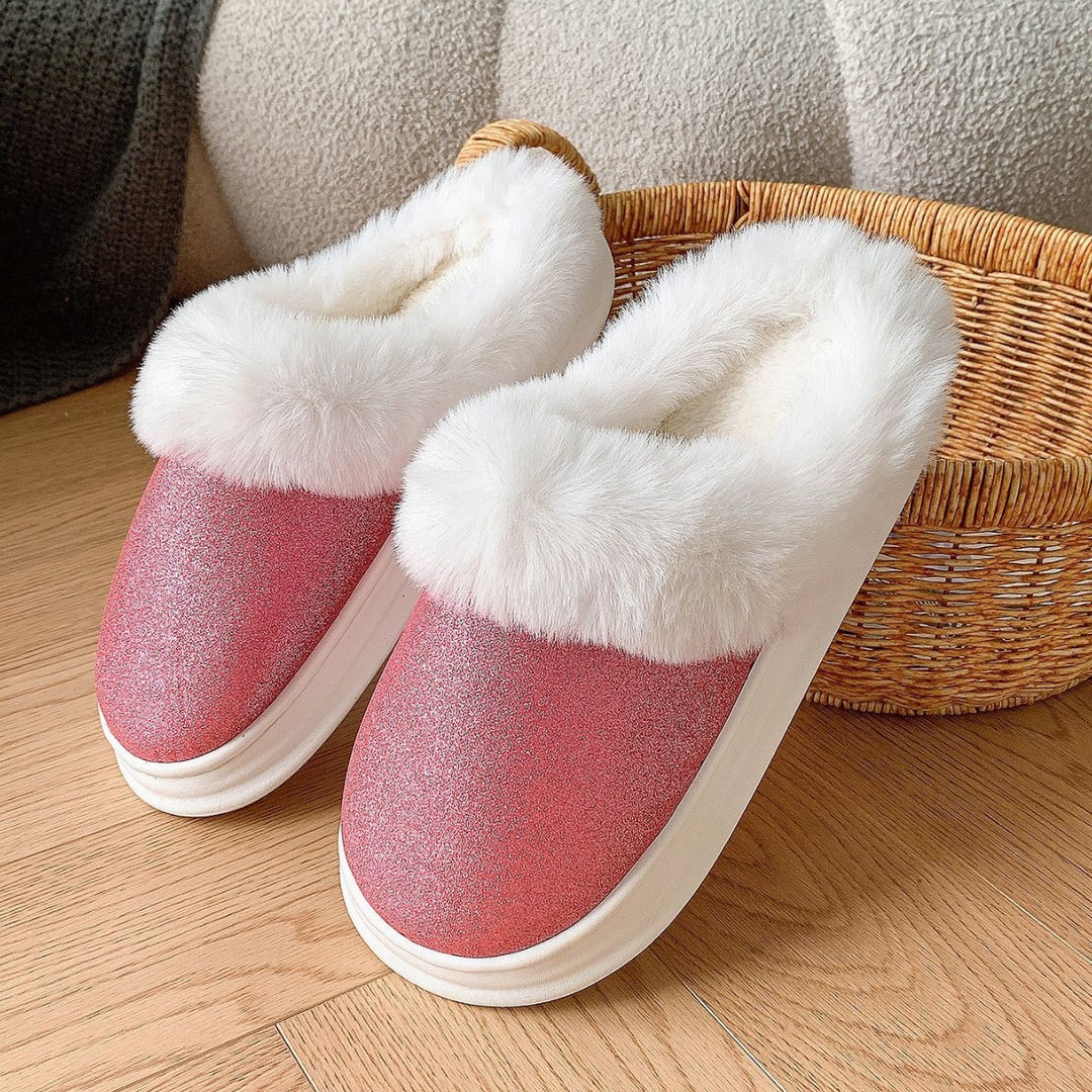 Cozy Chic Frosted Plush Slippers – Sparkle Up Your Steps