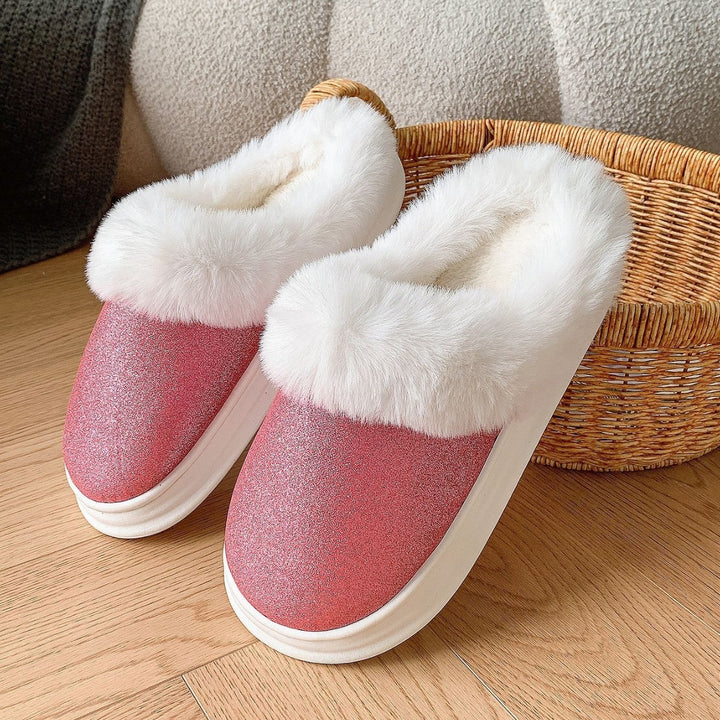 Cozy Chic Frosted Plush Slippers – Sparkle Up Your Steps