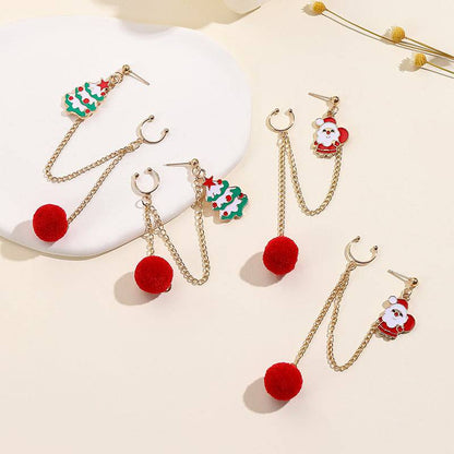 Festive Santa & Christmas Tree Chain Clip Earrings – Holiday Charm for Every Look - All Inclusive Family Treasures