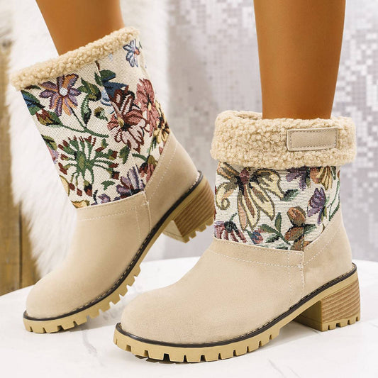 Floral Embroidered Winter Snow Boots – Ethnic Style with Warm Plush Lining - All Inclusive Family Treasures