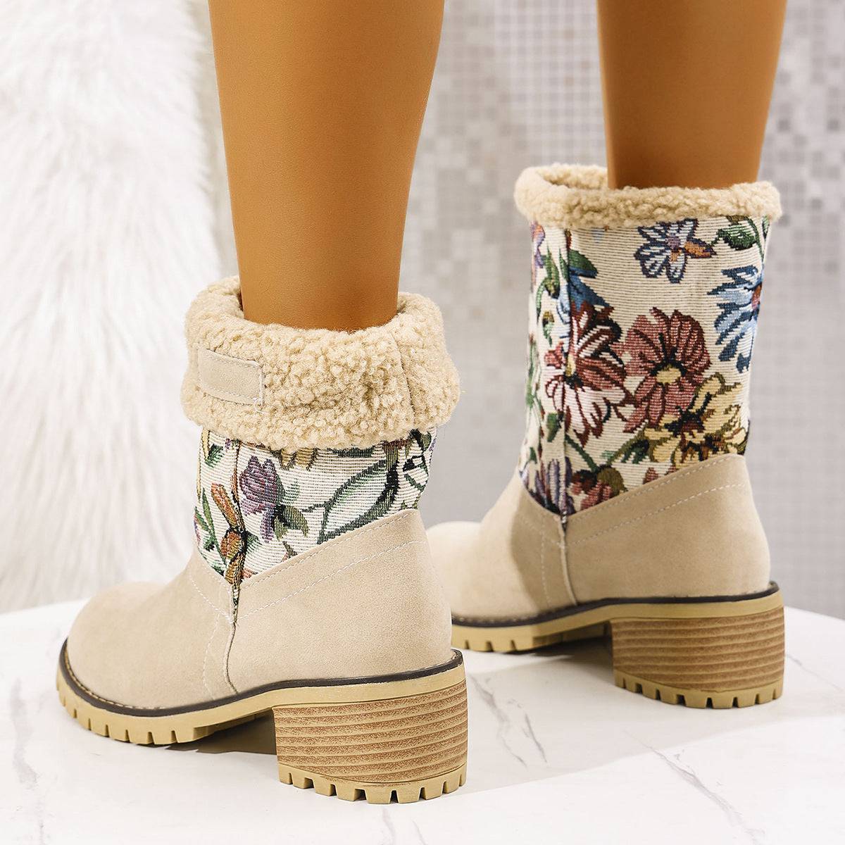 Floral Embroidered Winter Snow Boots – Ethnic Style with Warm Plush Lining - All Inclusive Family Treasures