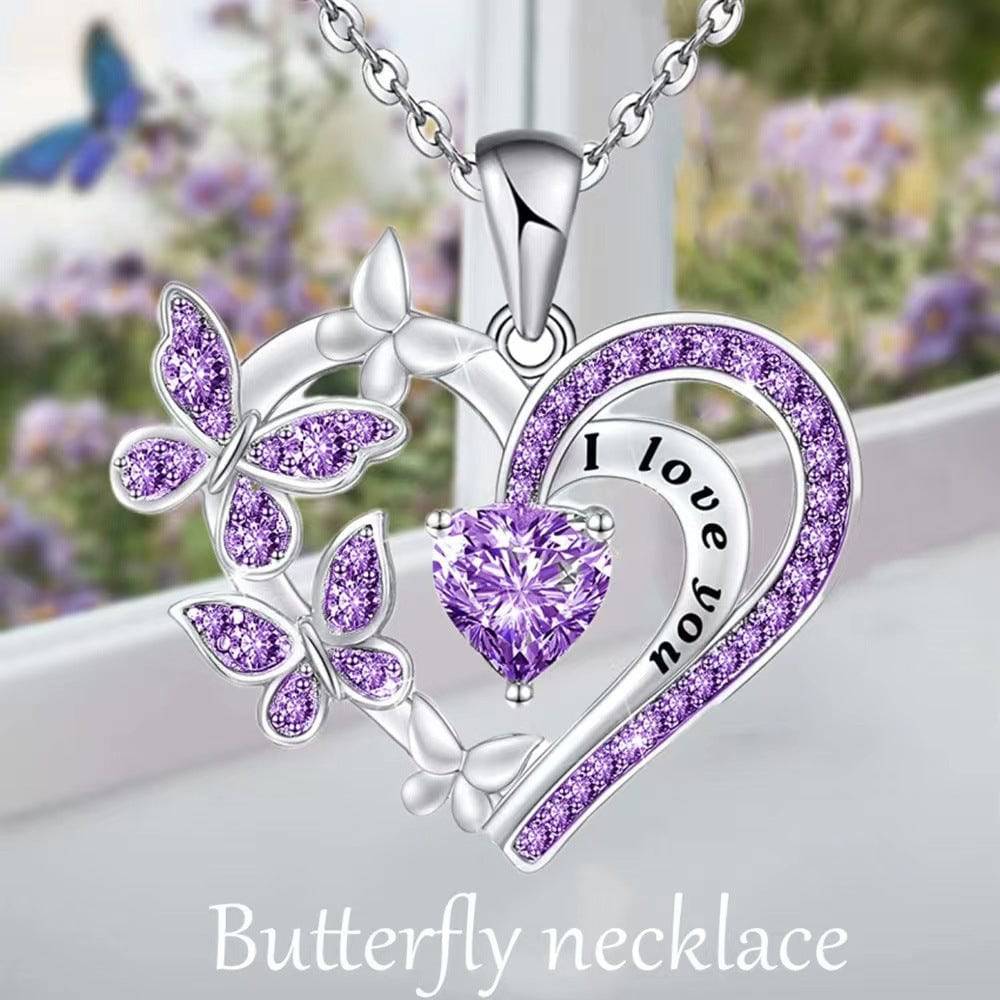 Butterfly Love Necklace – Rhinestone Heart Pendant for Valentine’s Day - All Inclusive Family Treasures