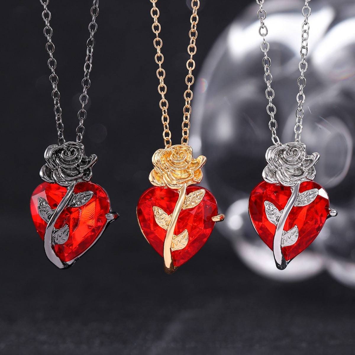 Punk Rose Heart Necklace – Bold Love Pendant for Valentine’s Day - All Inclusive Family Treasures