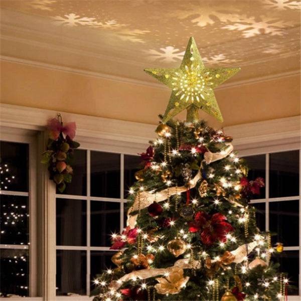 Glittering LED Christmas Tree Topper Star with Snowflake Projector – Magical Holiday Light Display - All Inclusive Family Treasures