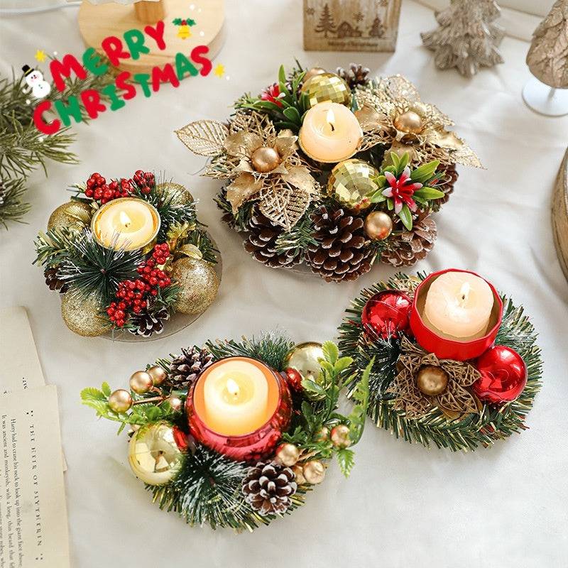 Elegant Christmas Candle Holder Wreath – Festive Pinecone & Faux Greenery Decor - All Inclusive Family Treasures