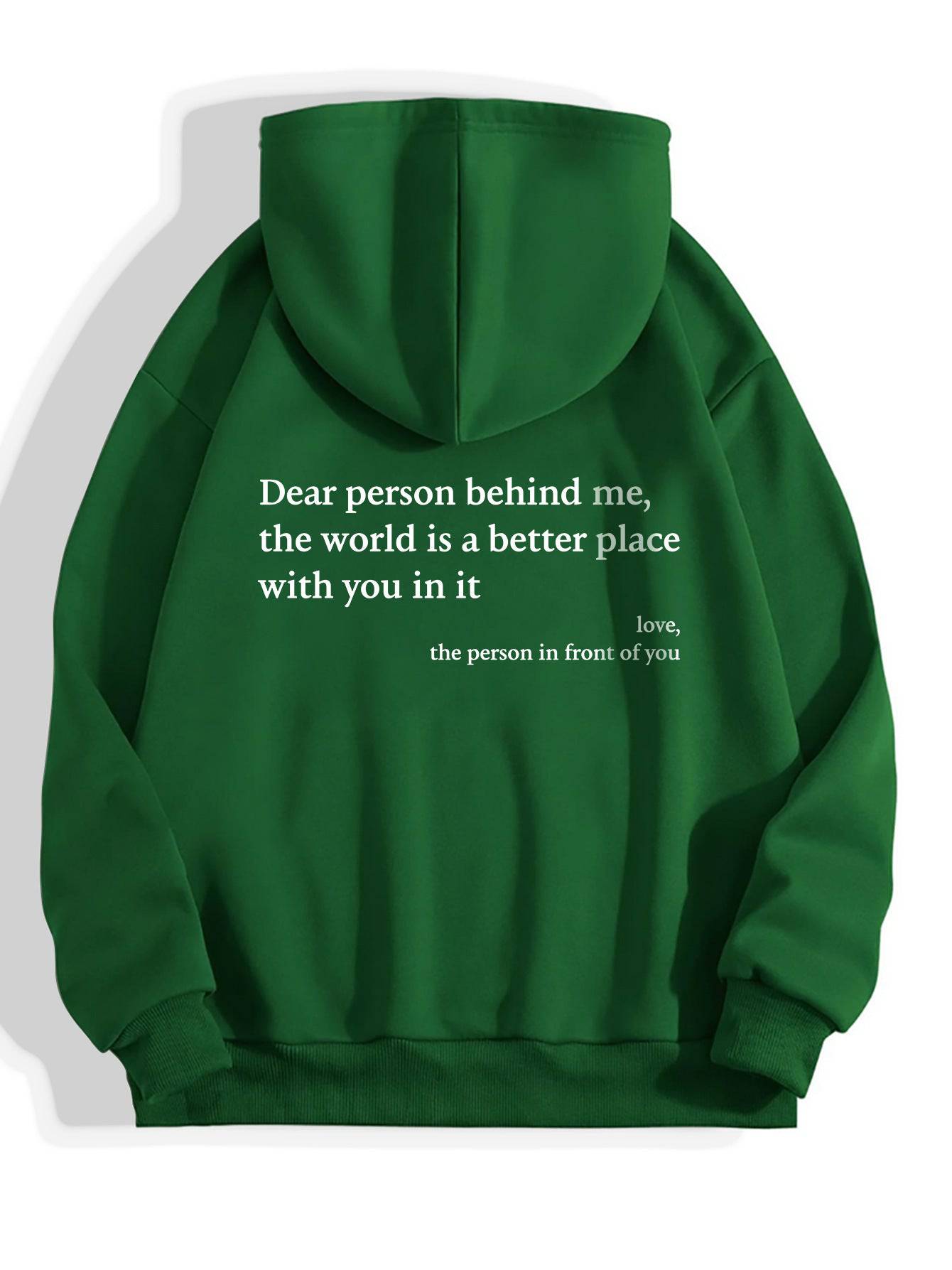 "Dear Person Behind Me" Letter Printed Plush Hoodie | Trendy Unisex Kangaroo Pocket Hoodie - All Inclusive Family Treasures