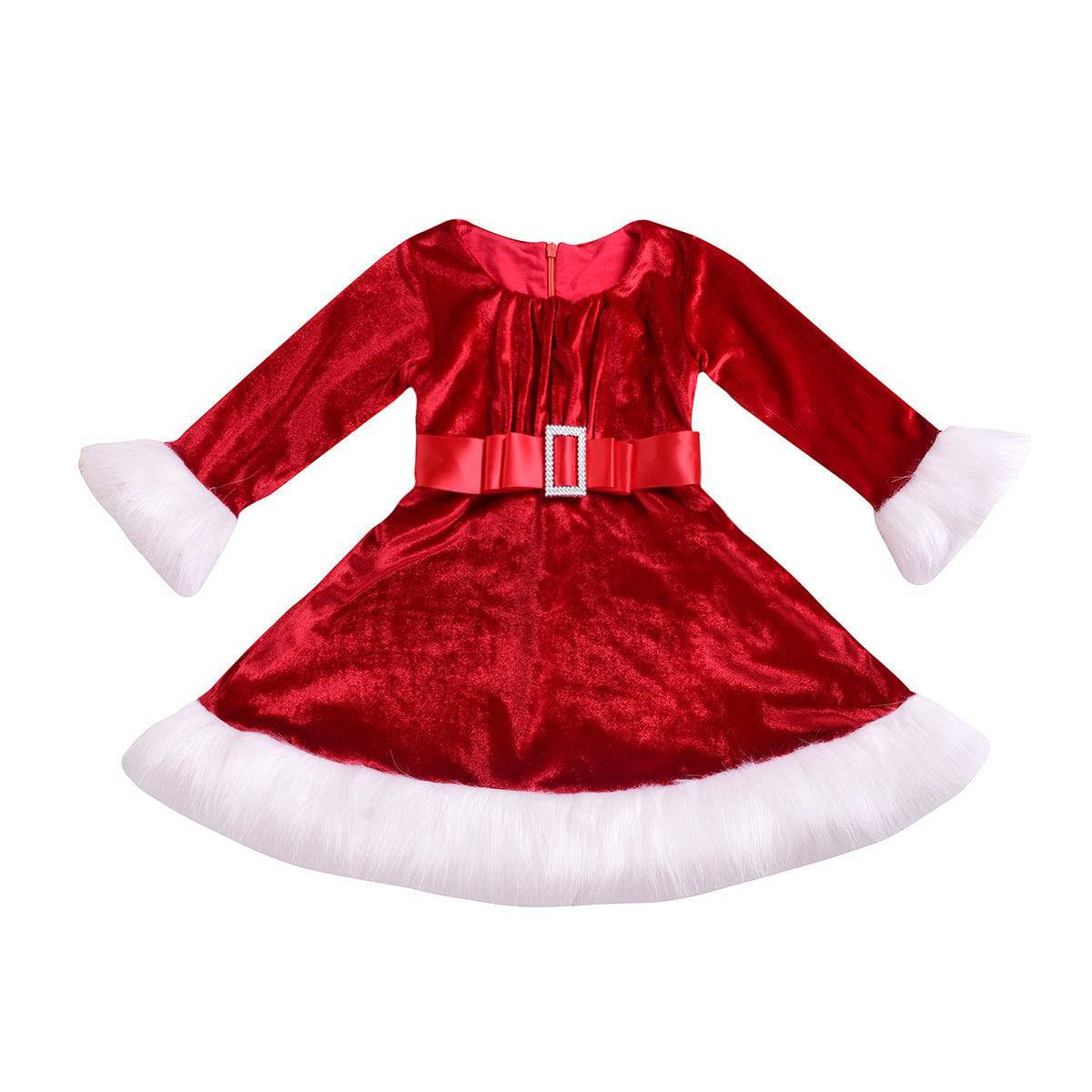 Girls’ Velvet Christmas Dress - Adorable Red & White Holiday Princess Dress - All Inclusive Family Treasures