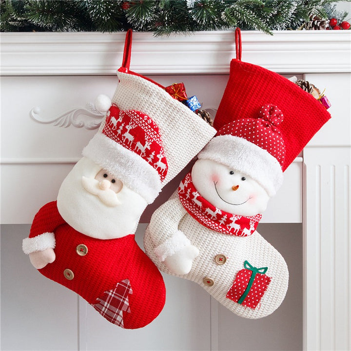 Charming Santa & Snowman Knitted Christmas Stockings – Perfect for Holiday Cheer!