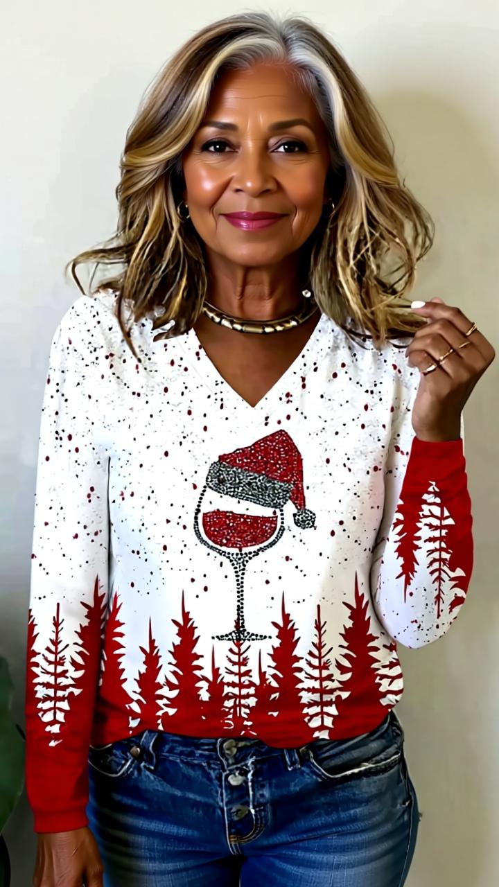 Festive Women’s V-Neck Long Sleeve T-Shirt – Christmas Edition