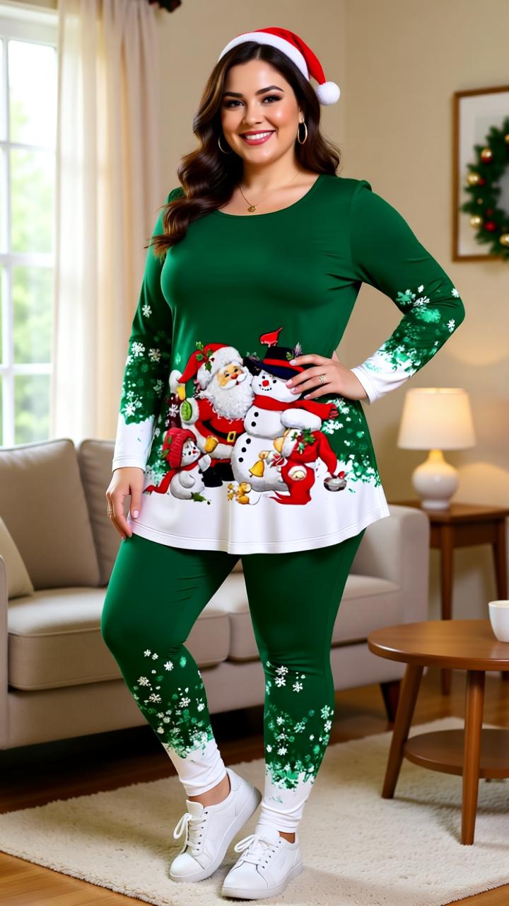 3D Christmas Print Matching Set – Festive Holiday Outfit for Women