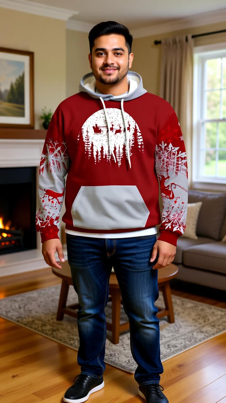 Men’s Festive Christmas Hoodie - Cozy Winter Wear with Santa Sleigh Print